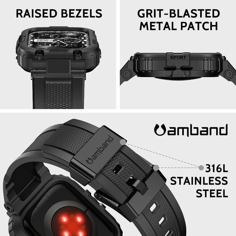 amBand Bands Compatible with Apple Watch 9/8/7/SE (3/2/1)/6/5/4/3 41mm/40mm/38mm Case Men, M1 Sport Series Rugged Case TPU Strap Military Protective Cover Bumper for iWatch 41/40 mm 38mm Men Black - Image 2