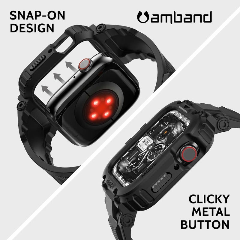 amBand Bands Compatible with Apple Watch 9/8/7/SE (3/2/1)/6/5/4/3 41mm/40mm/38mm Case Men, M1 Sport Series Rugged Case TPU Strap Military Protective Cover Bumper for iWatch 41/40 mm 38mm Men Black - Image 4
