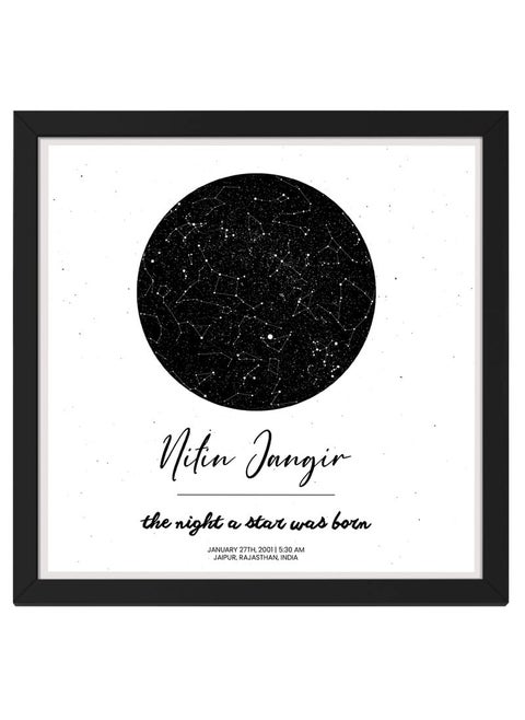 Ritwikas Personalized Zodiac Starmap Position Customized Constellations With Your Name Message Date Place Frame with Asterism For Table Desk Size 95 x 95 Inch Black White Set of 1