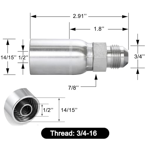 Zinger 12Pack 12 Hydraulic Hose Fitting12 Hose x 12 JIC 37 Male Hydraulic End Crimp Fitting Compatible with Dayco Weatherhead USeries - Image 3