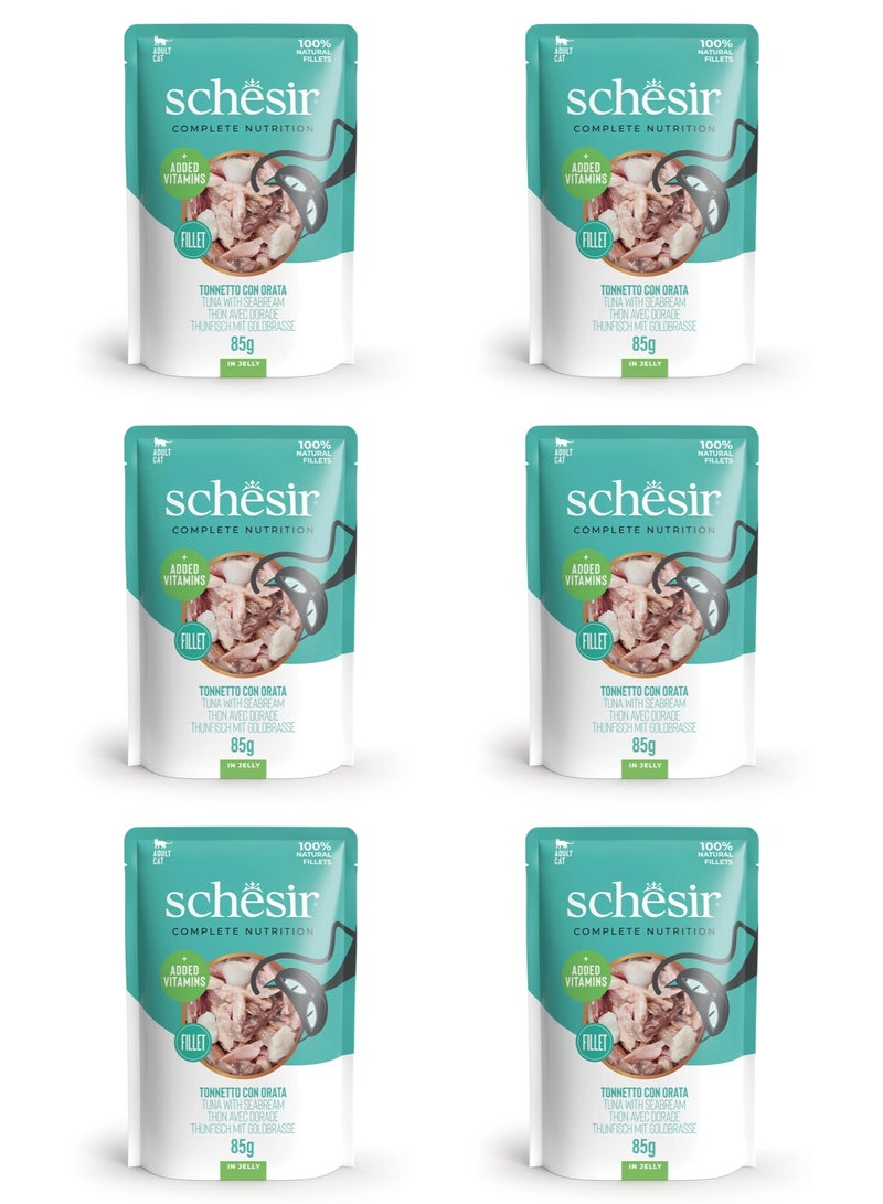 شيسر طعام القطط الرطب شيسير المتكامل والمتوازن في كيس جيلي - تونة مع سمك السيبريم 85 جم × 6 قطع - Image 1
