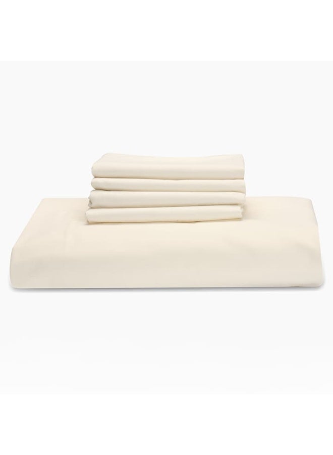 Amreya Linens Bed Sheets Sets Plain Fitted Bedsheet Set (160×200*25) Double 5 pieces Includes 1 Fitted Sheet and 4 Pillowcases color cream size 50*70 - Image 2