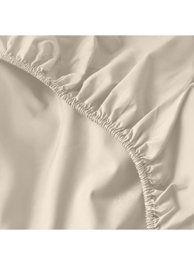 Amreya Linens Bed Sheets Sets Plain Fitted Bedsheet Set (160×200*25) Double 5 pieces Includes 1 Fitted Sheet and 4 Pillowcases color cream size 50*70 - Image 3