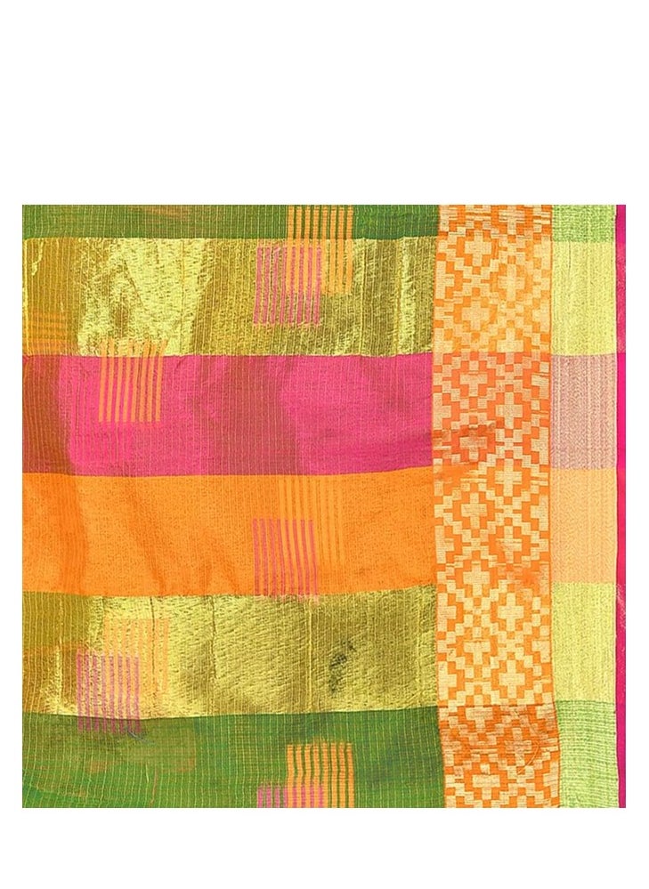 Accessorize Kingdom - Women's Embroidered Cotton Linen Silver Zari Patta Saree With Unstitched Blouse Piece - Image 1