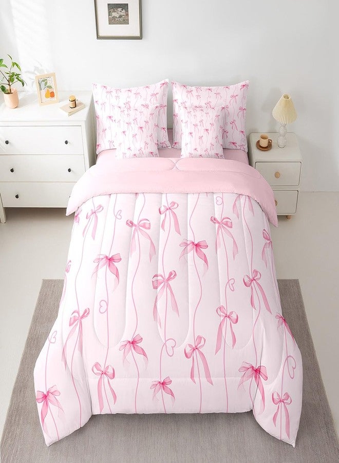 Feelyou Pink Bow Comforter Set with Sheets for Girls Boys Kids Queen Size Cute Bow-tie Bed in a Bag Room Decor Bowknot Girly Dreamy Princess Heart Love 7 Pieces Bedding Set Soft Lightweight - Image 3
