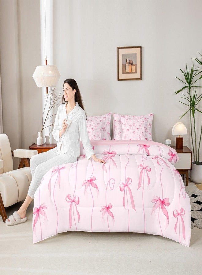 Feelyou Pink Bow Comforter Set with Sheets for Girls Boys Kids Queen Size Cute Bow-tie Bed in a Bag Room Decor Bowknot Girly Dreamy Princess Heart Love 7 Pieces Bedding Set Soft Lightweight - Image 4