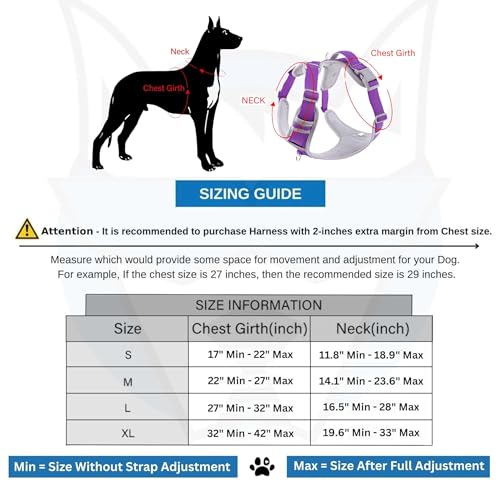 HANK Dog Harness | 3M Reflective Strap | Dog Body Vest for Medium Dogs | Soft Comfortable Padded | Anti Pull Harness for Walking, Training (Violet - Grey - M (14-22Kg) - Image 5