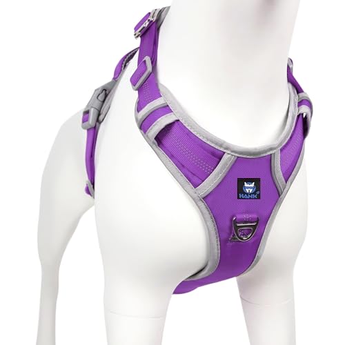 HANK Dog Harness | 3M Reflective Strap | Dog Body Vest for Medium Dogs | Soft Comfortable Padded | Anti Pull Harness for Walking, Training (Violet - Grey - M (14-22Kg) - Image 1