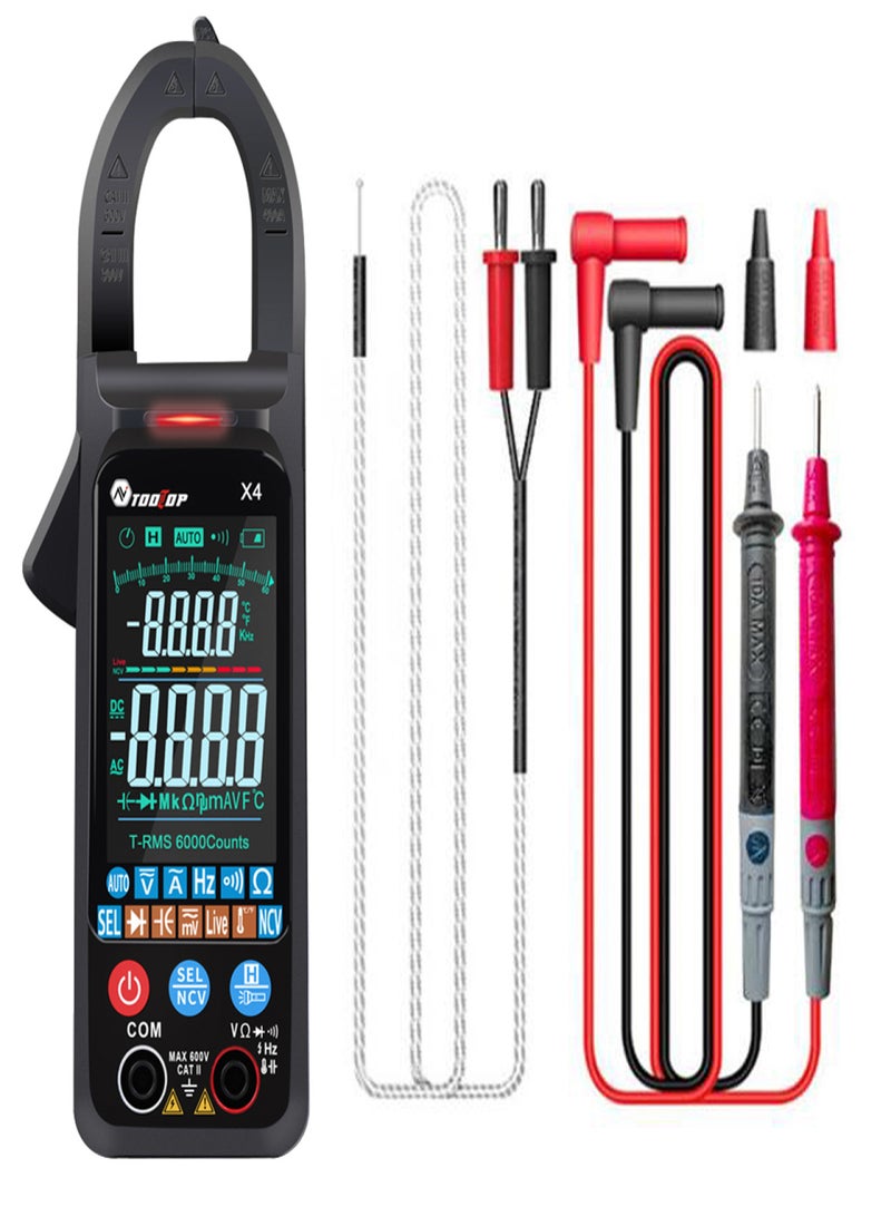 Handheld Portable Clamp Meter Color LCD Large Screen Clamp Meter 6000 Counts NCV AC Voltage Current Continuity Resistance Diode Frequency Capacitance Temperature Live Detection Multi-function Clamp Meter with Flashlight - Image 1