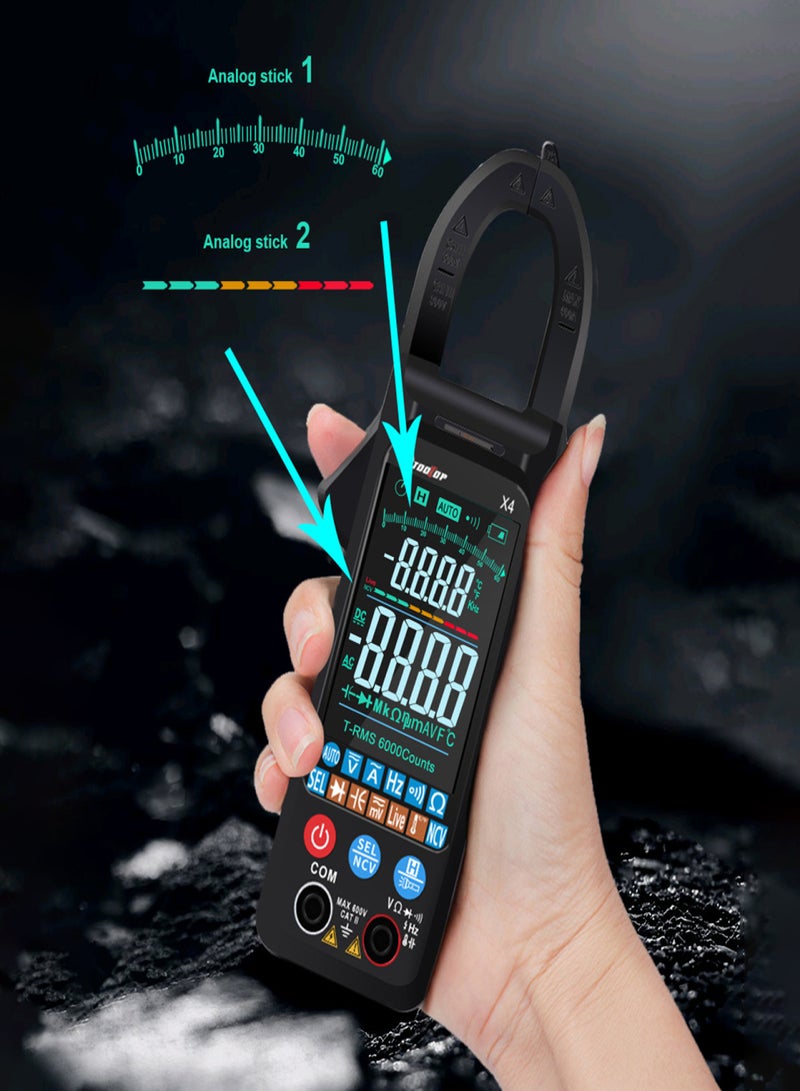 Handheld Portable Clamp Meter Color LCD Large Screen Clamp Meter 6000 Counts NCV AC Voltage Current Continuity Resistance Diode Frequency Capacitance Temperature Live Detection Multi-function Clamp Meter with Flashlight - Image 4
