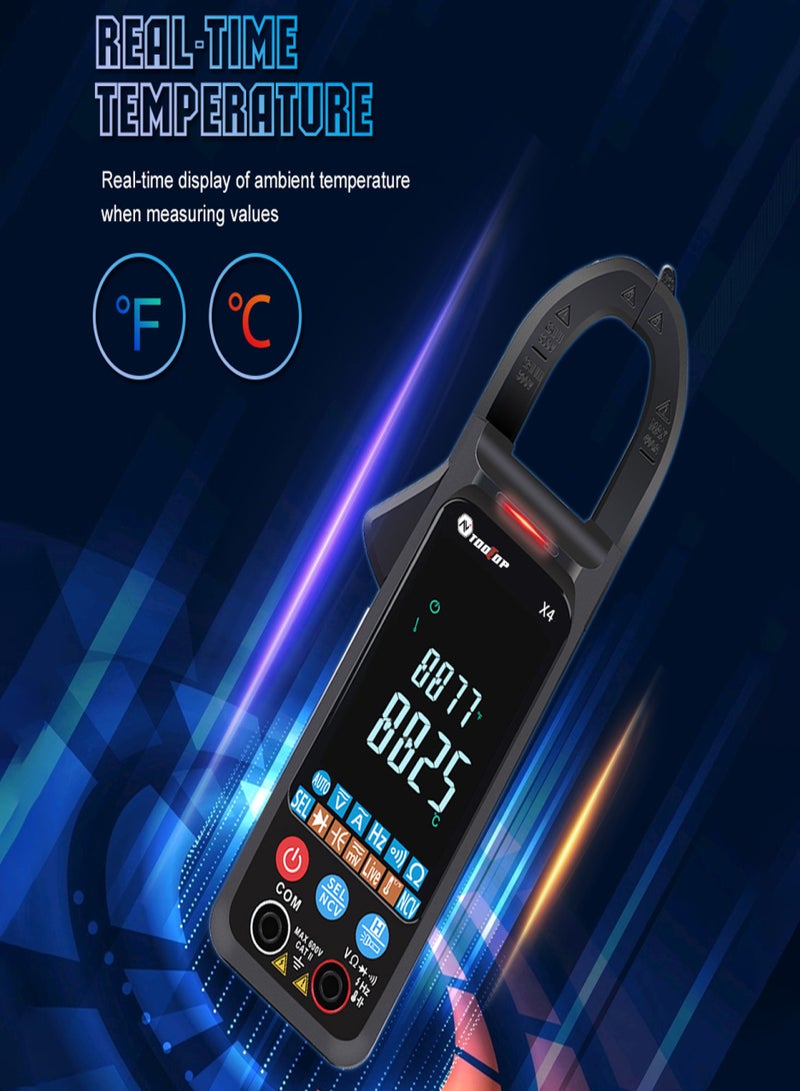 Handheld Portable Clamp Meter Color LCD Large Screen Clamp Meter 6000 Counts NCV AC Voltage Current Continuity Resistance Diode Frequency Capacitance Temperature Live Detection Multi-function Clamp Meter with Flashlight - Image 3