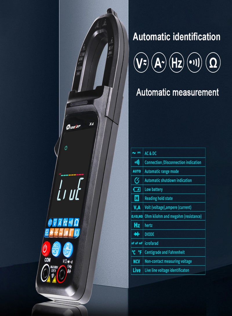 Handheld Portable Clamp Meter Color LCD Large Screen Clamp Meter 6000 Counts NCV AC Voltage Current Continuity Resistance Diode Frequency Capacitance Temperature Live Detection Multi-function Clamp Meter with Flashlight - Image 5