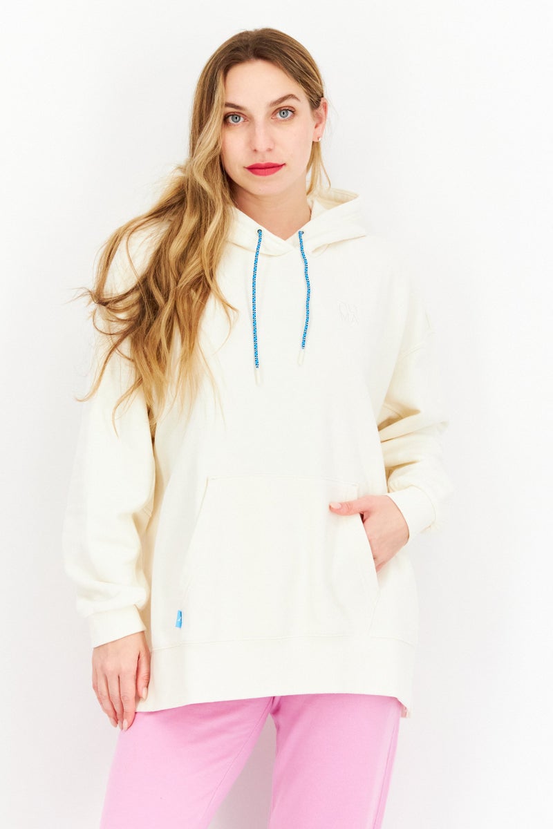 PUMA ملابس رياضية نسائية بأكمام طويلة وقبعة، خارجية، كريمي - Image 1