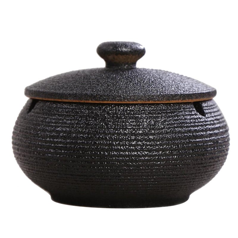 Hoobar Ceramic Ashtray with LidWindproofAsh Holder for SmokersDesktop Smoking Ash Tray for Home Office Decoration Black