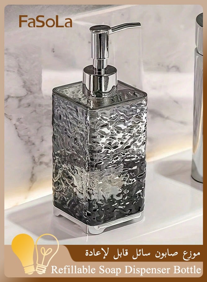 فاصولا موزع صابون سائل قابل لإعادة التعبئة، 400 مل عبوة سفر بمضخة، موزع لوشن بتصميم تموجات مائية فاخر، علبة شامبو مانعة للتسرب للحمام والمطبخ، زجاجة صابون أنيقة لهدايا تنظيم المنزل، عبوات مستحضرات تجميل متينة للفنادق (رمادي) - Image 1