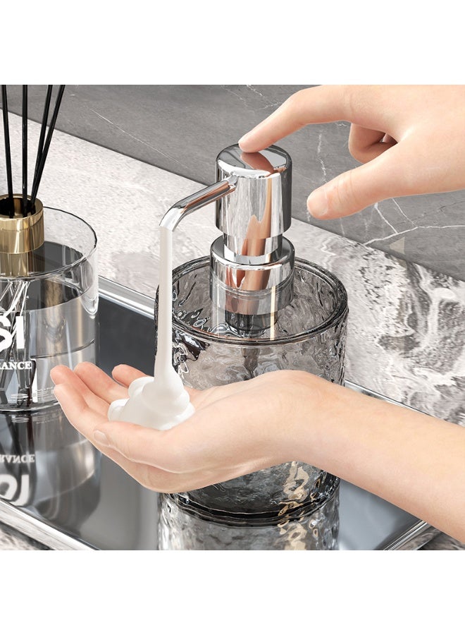 فاصولا موزع صابون سائل قابل لإعادة التعبئة، 400 مل عبوة سفر بمضخة، موزع لوشن بتصميم تموجات مائية فاخر، علبة شامبو مانعة للتسرب للحمام والمطبخ، زجاجة صابون أنيقة لهدايا تنظيم المنزل، عبوات مستحضرات تجميل متينة للفنادق (رمادي) - Image 3