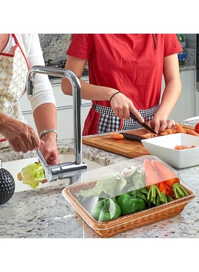 سيلاديفو سلة خبز من الخوص مع غطاء أكريليك شفاف - صينية طعام متينة وقابلة للغسل للحلويات والفواكه - مثالية للمطبخ والنزهات والعرض المنزلي - Image 3