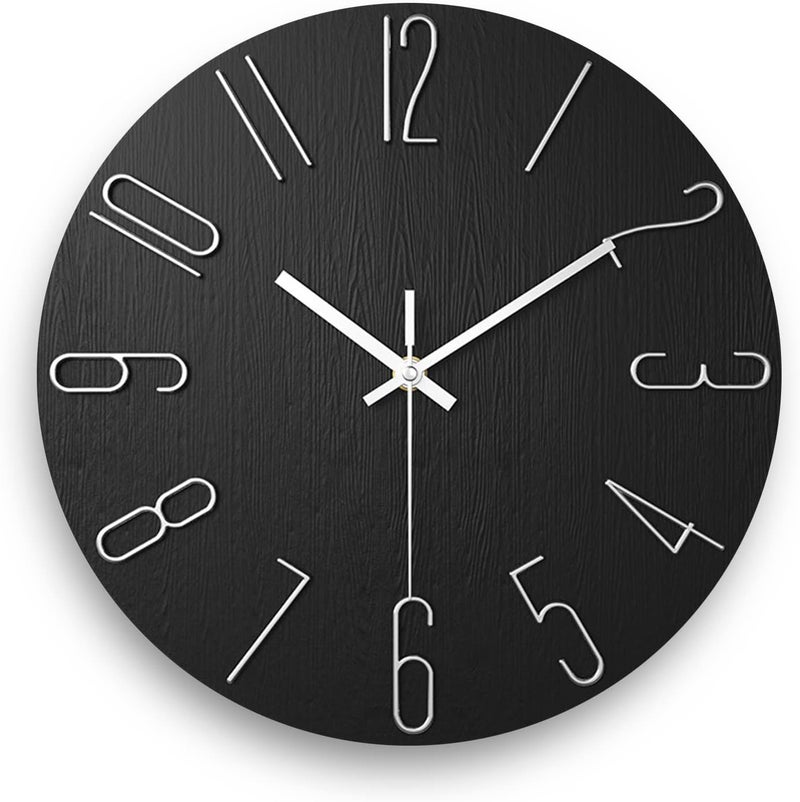 fapugh Wall Clock, Silent Clock, Wall Clocks Battery Operated， 12 inch Modern Wall Clock, Suitable for Offices, Living Rooms, Kitchens, Homes, Schools (Black) - Image 1