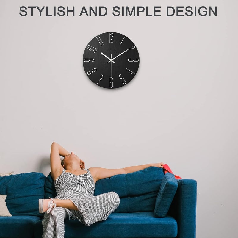 fapugh Wall Clock, Silent Clock, Wall Clocks Battery Operated， 12 inch Modern Wall Clock, Suitable for Offices, Living Rooms, Kitchens, Homes, Schools (Black) - Image 3