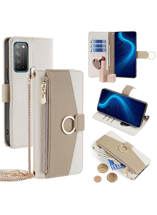 HuHa Case Cover For Honor X10 5G Crossbody Litchi Texture Leather Phone Case White 