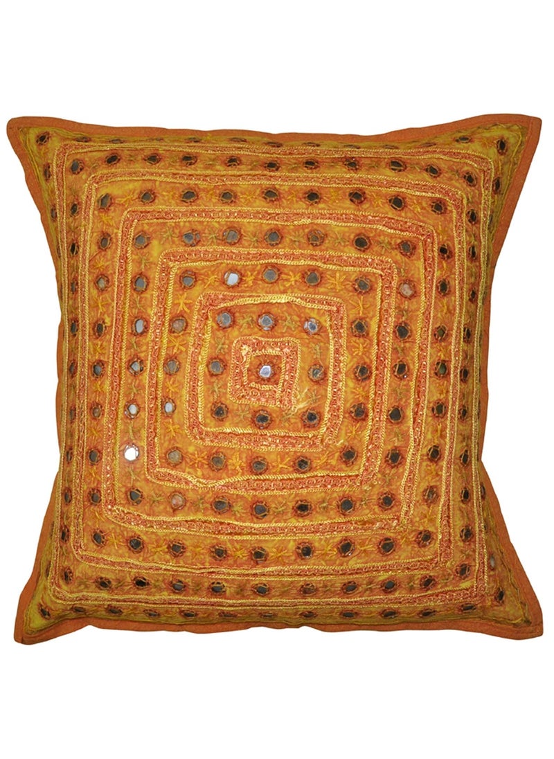 Marusthali - Marusthali Orange Cotton Embroidered Mirror Work Cushion Cover Set 2 Pcs #Mc031 - Image 1