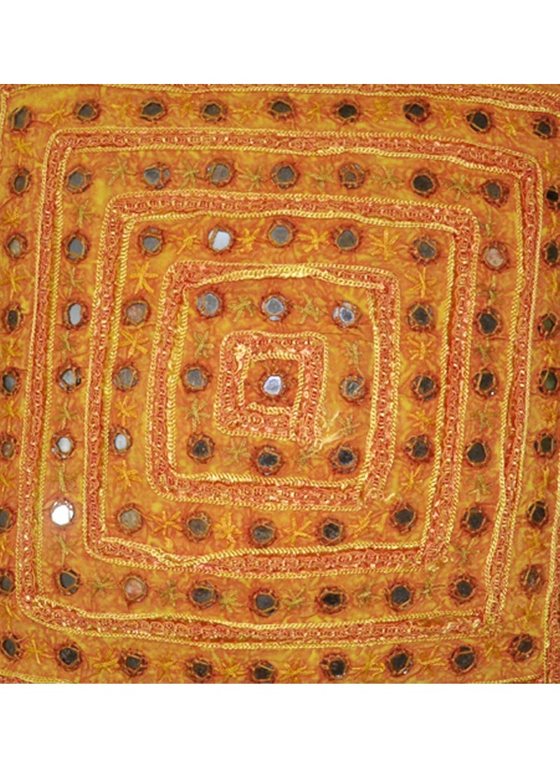 Marusthali - Marusthali Orange Cotton Embroidered Mirror Work Cushion Cover Set 2 Pcs #Mc031 - Image 1