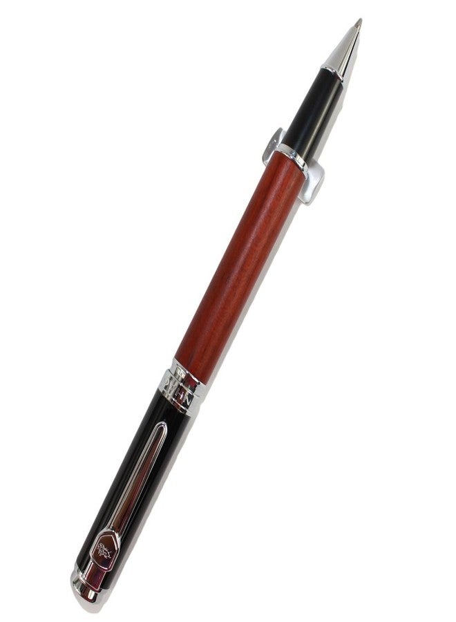 Gullor Noble Jinhao 8802 red wood rollerball pen with black cap - Image 2