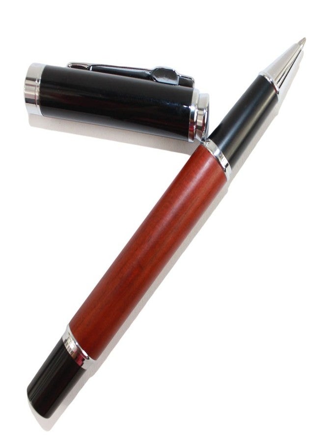 Gullor Noble Jinhao 8802 red wood rollerball pen with black cap - Image 4