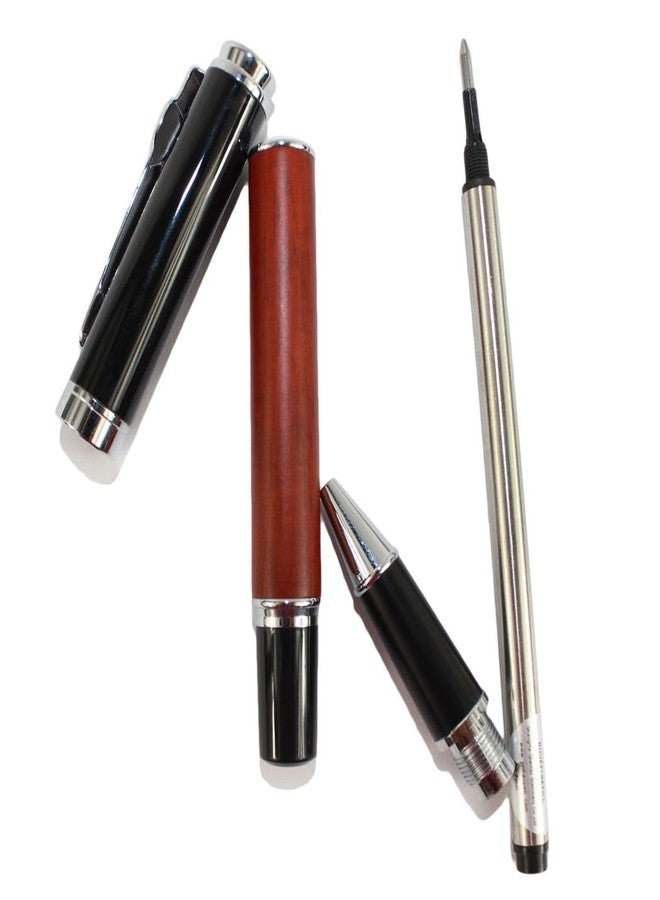Gullor Noble Jinhao 8802 red wood rollerball pen with black cap - Image 5