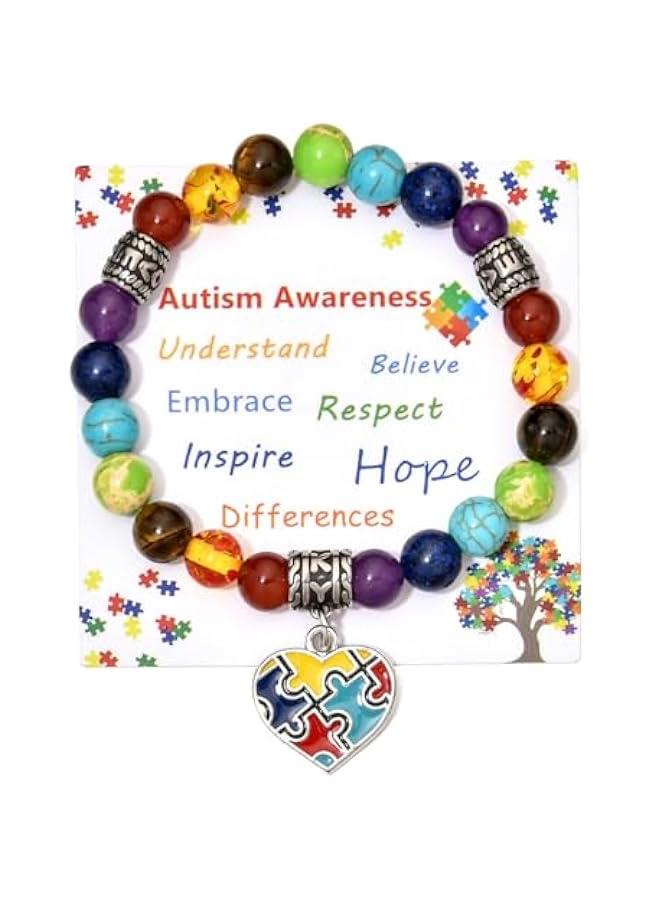 Arabest Puzzle Piece Autism Autistic Bracelet 7 Chakra Beads Elastic Jewelry Bracelet - Image 1
