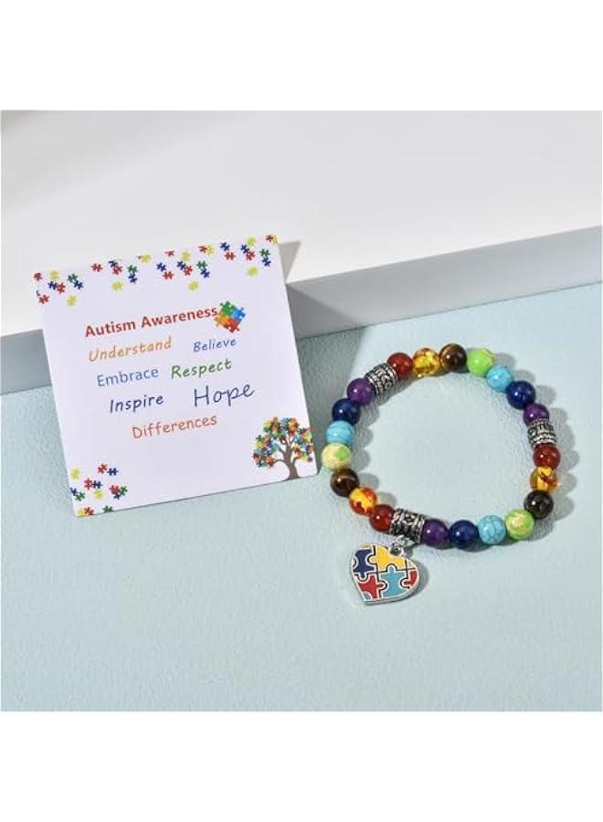 Arabest Puzzle Piece Autism Autistic Bracelet 7 Chakra Beads Elastic Jewelry Bracelet - Image 3