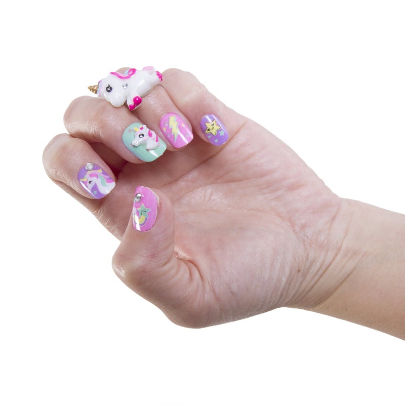 Hot Focus Unicorn Nail Art Kit - 3D Press On Nails, Stickers, File & Ring - 65 Piece Set for Girls 5+ - Image 3
