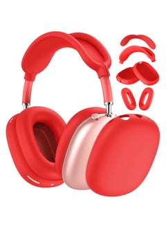 Suitable For Apple Airpodsmax Protective Case Airpodsmax Protective Case Silicone Ear Mask Head Beam Four-piece Set-Color:Silicone*big Red 4-piece Set (mesh Cushion Cover*1+headband Cover*1+shell Cover*1 Pair+ear Cushion Cover*1 Pair)-Applicable Models:Universal For Airpods Max 1/2 Generation