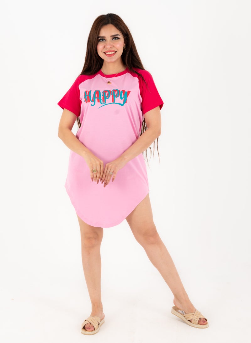 كاش مايوه السعاده  قطن 100% للنساء والبنات ناعم بلونين روز×فوشيا  وتصميم HAPPY عصري – مثالي للاسترخاء في البيت والنوم وكمان للشاطئ لأجواء الصيف  - Image 3
