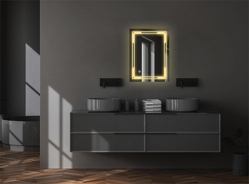 TRYOTONE Square LED Mirror for Bathroom WallMounted Light Mirror for Wash Basin Vanity Size 18 x 24 inch Framed - Image 2