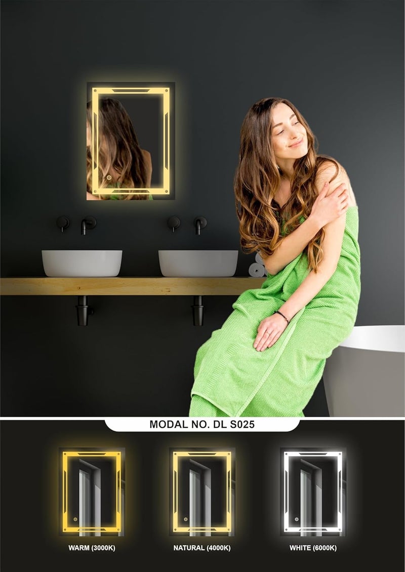 TRYOTONE Square LED Mirror for Bathroom WallMounted Light Mirror for Wash Basin Vanity Size 18 x 24 inch Framed - Image 3
