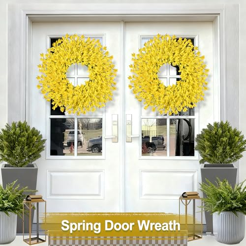 RHTRJ 26 Inch Spring Wreaths for Front Door Large Easter Valentines Forsythia Floral Summer Spring Door Wreaths Outdoor All Season Spring Decorations for Home Porch Room Window Wall Farmhouse Decor (Yellow) - Image 2