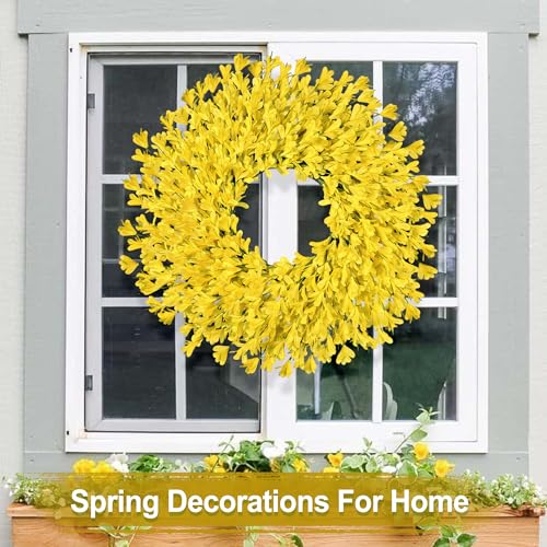 RHTRJ 26 Inch Spring Wreaths for Front Door Large Easter Valentines Forsythia Floral Summer Spring Door Wreaths Outdoor All Season Spring Decorations for Home Porch Room Window Wall Farmhouse Decor (Yellow) - Image 5