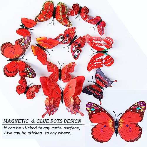 OPSEAM Butterfly Wall Decor 24/48 PCS, 3D Butterflies Stickers for Party Decorations with Magnets (Red, 24) - Image 5
