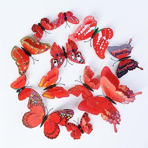 OPSEAM Butterfly Wall Decor 24/48 PCS, 3D Butterflies Stickers for Party Decorations with Magnets (Red, 24) - Image 1