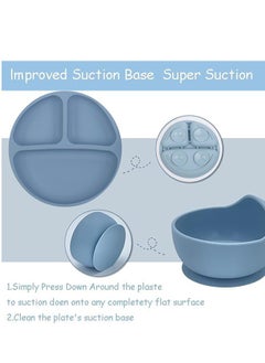 Sharpdo Silicone Baby Tableware Set, 5 Piece Baby Feeding Set with Suction Bowl and Divided Plate, Wooden Spoon and Fork, Toddler  Led Weaning Supplies with Adjustable Soft Silicone Bib  - Image 4