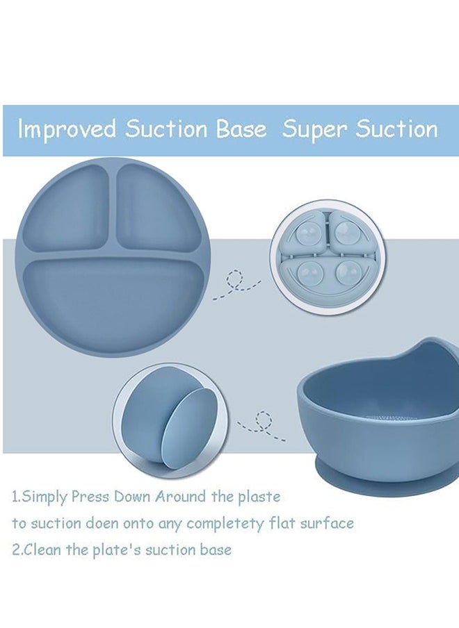 Sharpdo Silicone Baby Tableware Set, 5 Piece Baby Feeding Set with Suction Bowl and Divided Plate, Wooden Spoon and Fork, Toddler  Led Weaning Supplies with Adjustable Soft Silicone Bib  - Image 4