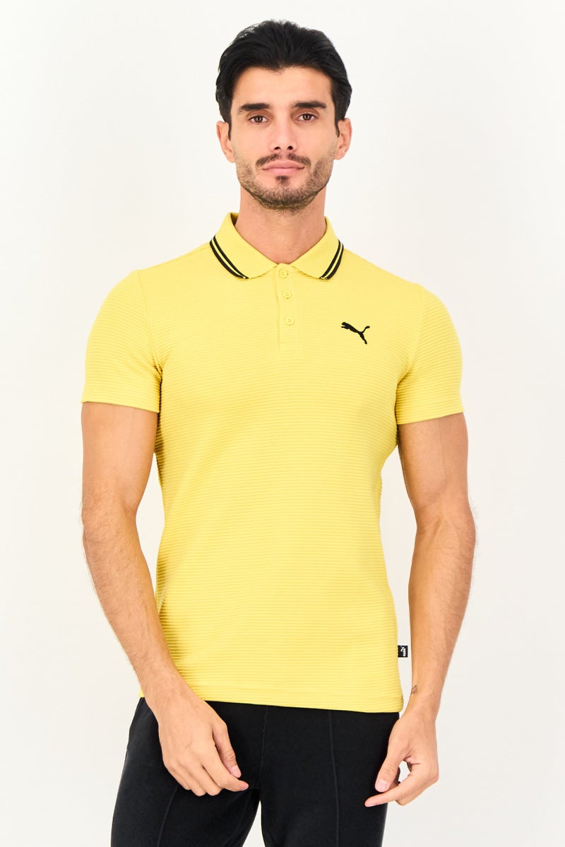 PUMA Men Sportswear Fit Embroidered Logo Short Sleeve Outdoor Polo Shirt, Yellow - Image 1
