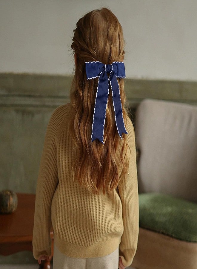 ميروكش 4 قطع من ربطات الشعر الطويلة باللون الأزرق الداكن، مزينة بشريط غروغرين بغرزة القمر، مقاس 5 و3 بوصات، مثالية للعودة إلى المدرسة، مع مشابك شعر على شكل فيونكة ومشابك شعر على شكل فيونكة، إكسسوارات لتزيين ذيل الحصان للفتيات الصغيرات والمراهقات. - Image 4