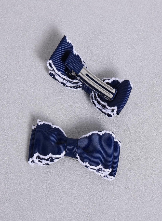 ميروكش 4 قطع من ربطات الشعر الطويلة باللون الأزرق الداكن، مزينة بشريط غروغرين بغرزة القمر، مقاس 5 و3 بوصات، مثالية للعودة إلى المدرسة، مع مشابك شعر على شكل فيونكة ومشابك شعر على شكل فيونكة، إكسسوارات لتزيين ذيل الحصان للفتيات الصغيرات والمراهقات. - Image 5