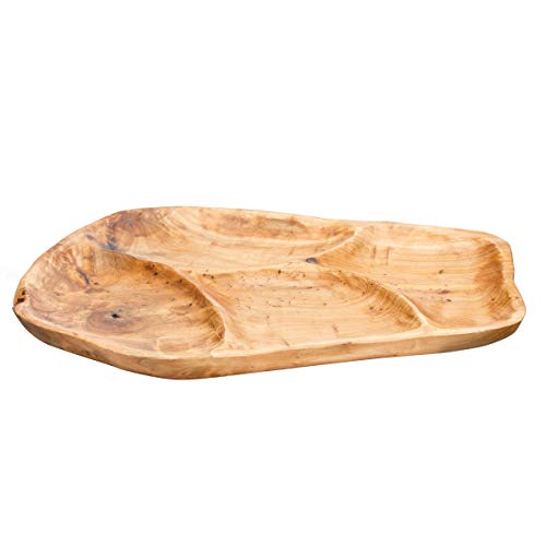 TJ Global Natural Root Wood Serving Platter Tray Board for Cheese Appetizer Charcuterie Bread Snacks or Decor Display with 4 Compartments 20 x 15