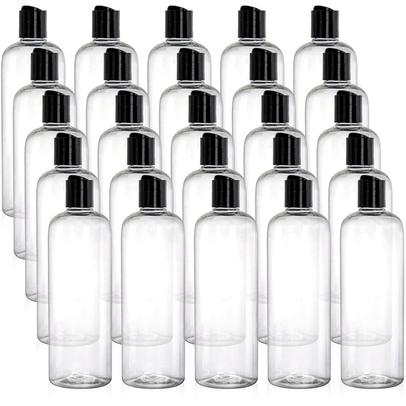 Peohud 20 Pack 16oz Clear Plastic Empty Bottles with Disc Top Flip Caps Refillable Shampoo Bottles Squeezable Travel Containers for Shampoo Lotions Liquid Body Soap Creams BPA Free