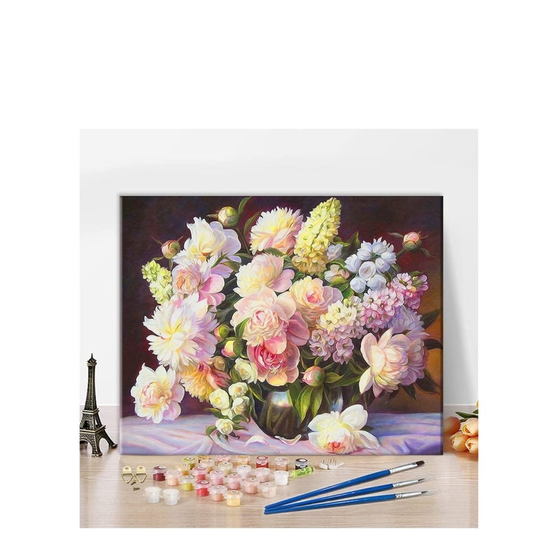 SOLARAE DIY Oil Paint Paint by Numbers Brushes Kits for Adults Beginner Kids Flowers in Vase Acrylic Painting Gifts for Home Wall Decor 16 * 20 inch (Without Frame) - Image 1