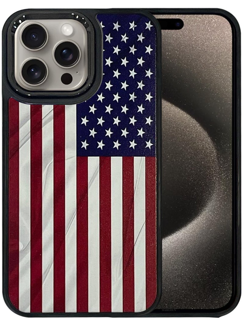 CATANES (for iPhone 15 Pro Max) Case, Hard PC Case, Shockproof Protective Case Cover / American Flag - Side Black - Image 1