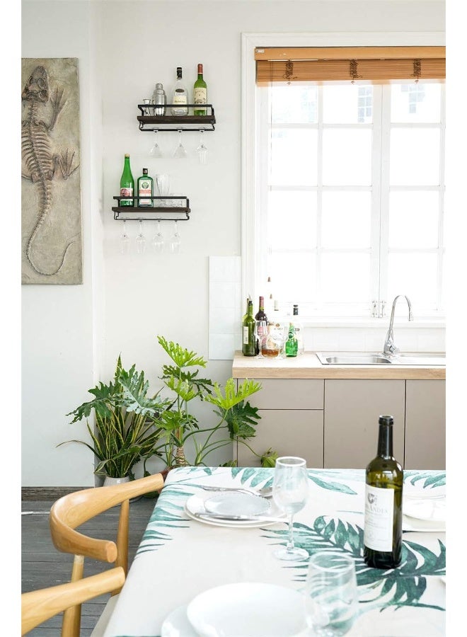 Mkono Wall Mounted Wine Rack Set Of 2 Wood Rustic Wine Bottle Glass Floating Shelves With Stemware Hanger Modern Plants Photos Wine Display Storage Holder For Kitchen Dining Room Bar, 17 Inch - Image 2